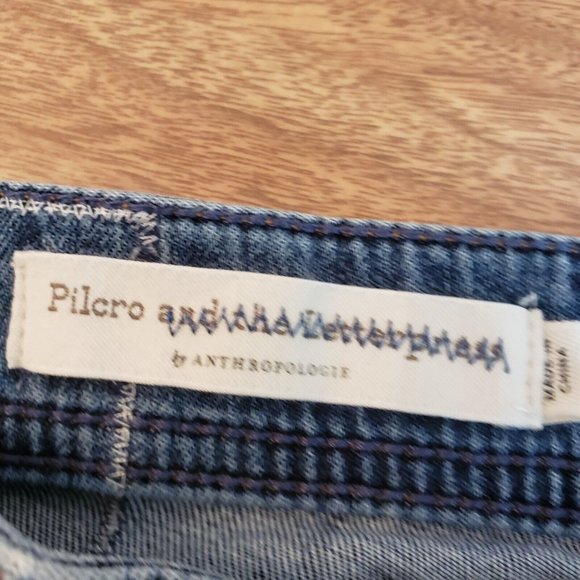 Pilcro & The Letterpress Slim Boyfriend Womens Jeans 26 Blue Patched Medium Rise - Picture 9 of 16